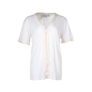 Balenciaga Fringe Trim V-Neck Top in White Cotton